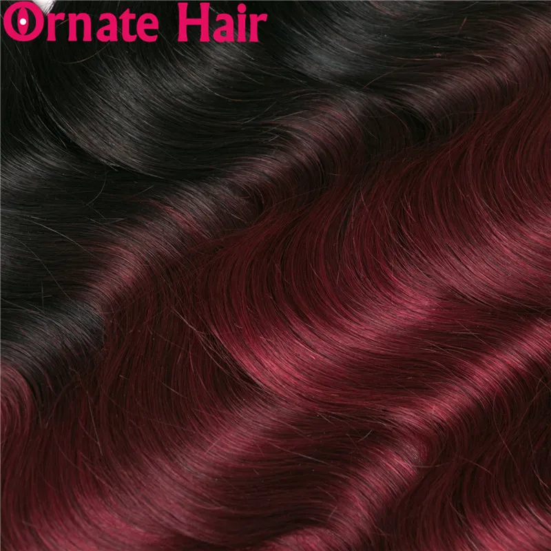 Украшенные волосы цветные Омбре пучок с фронтальным закрытием бразильская объемная волна пучок с кружевом фронта не Реми средний коэффициент 1b-99j