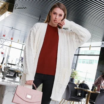 

2018 Winter Women Cardigan Casual Long Sweater Woman Coat Oversized Knitted Cardigans Long Sleeve Solid Elegant Women Sweaters