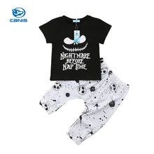 CANIS/милые летние топы для маленьких мальчиков с черепом на Хэллоуин; футболка и штаны; комплекты одежды; Bebe; комплект одежды для мальчиков