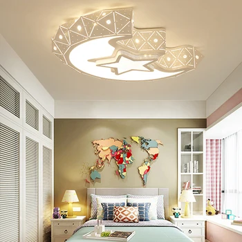 

Creative star half moon led ceiling light lustres with remote control kids room light lamps lustre lampara techo infantil