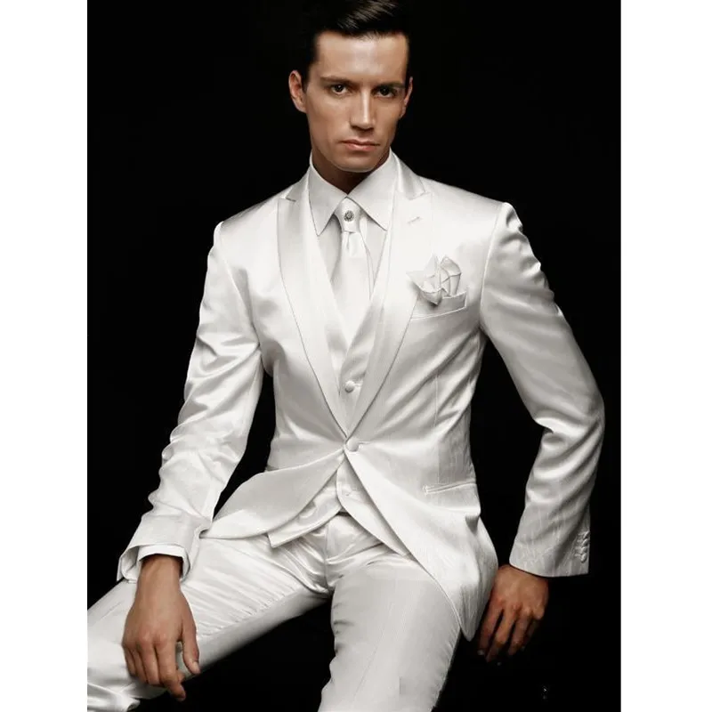 Индивидуальный заказ с лацканами пик Лучший мужчина костюм цвета слоновой кости weddinggroom Свадебная вечеринка костюм Для мужчин костюмы