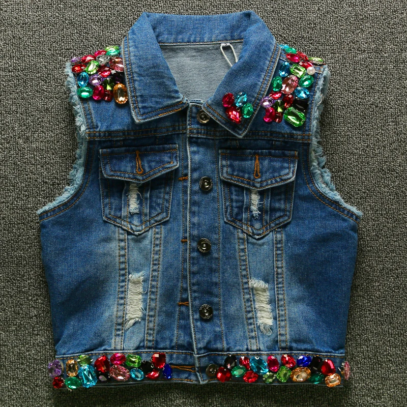 Wome Déchiré Ciel Vestes Manteau Manteaux Court Denim Perles De Veste Top Trous Survêtement Pu Casual Base 4Cq4wrHPx