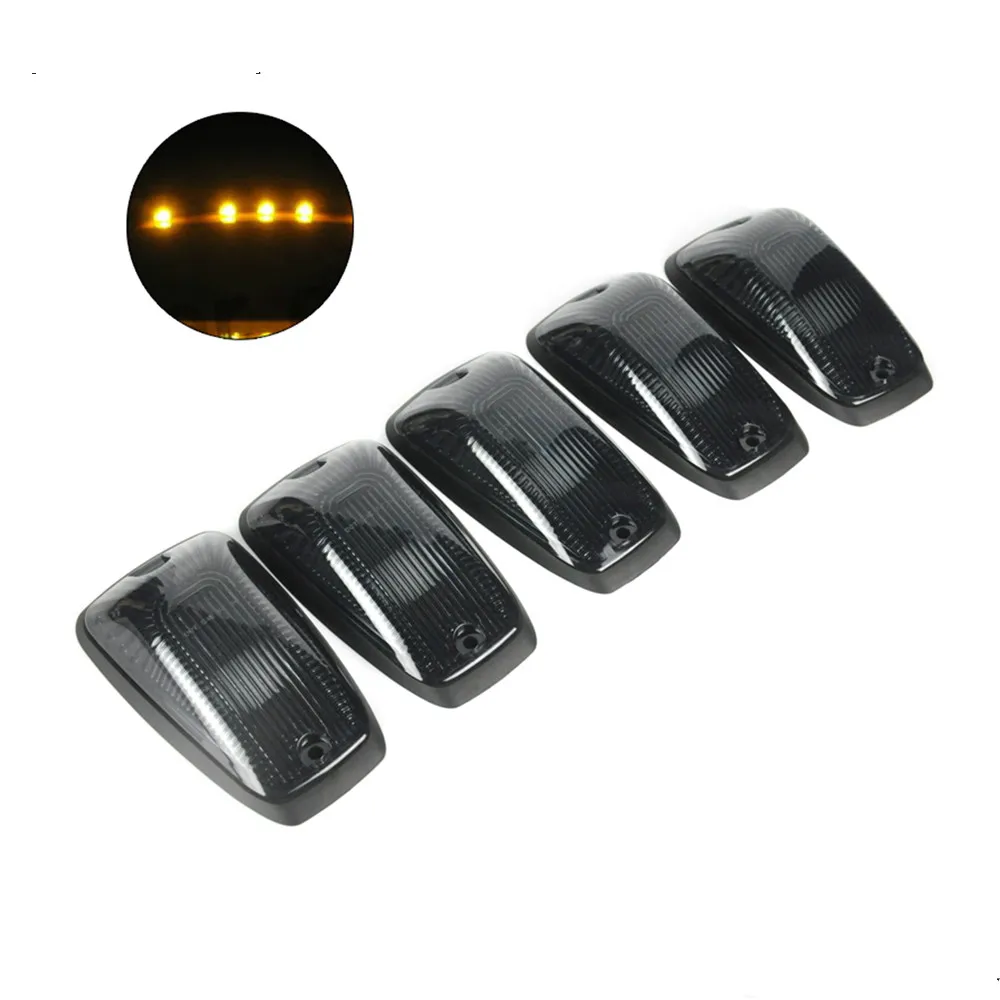 

BORUiT 5pcs Smoked Lens 3000K Yellow LED Cab Roof Top Marker Running Lights For Truck SUV Top Marker Running Right