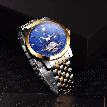 

Tevise Automatic Watch Men Skeleton Mechanical Watches Mens Self Winding Stainless Steel Band Auto Date Day Week Month T803A