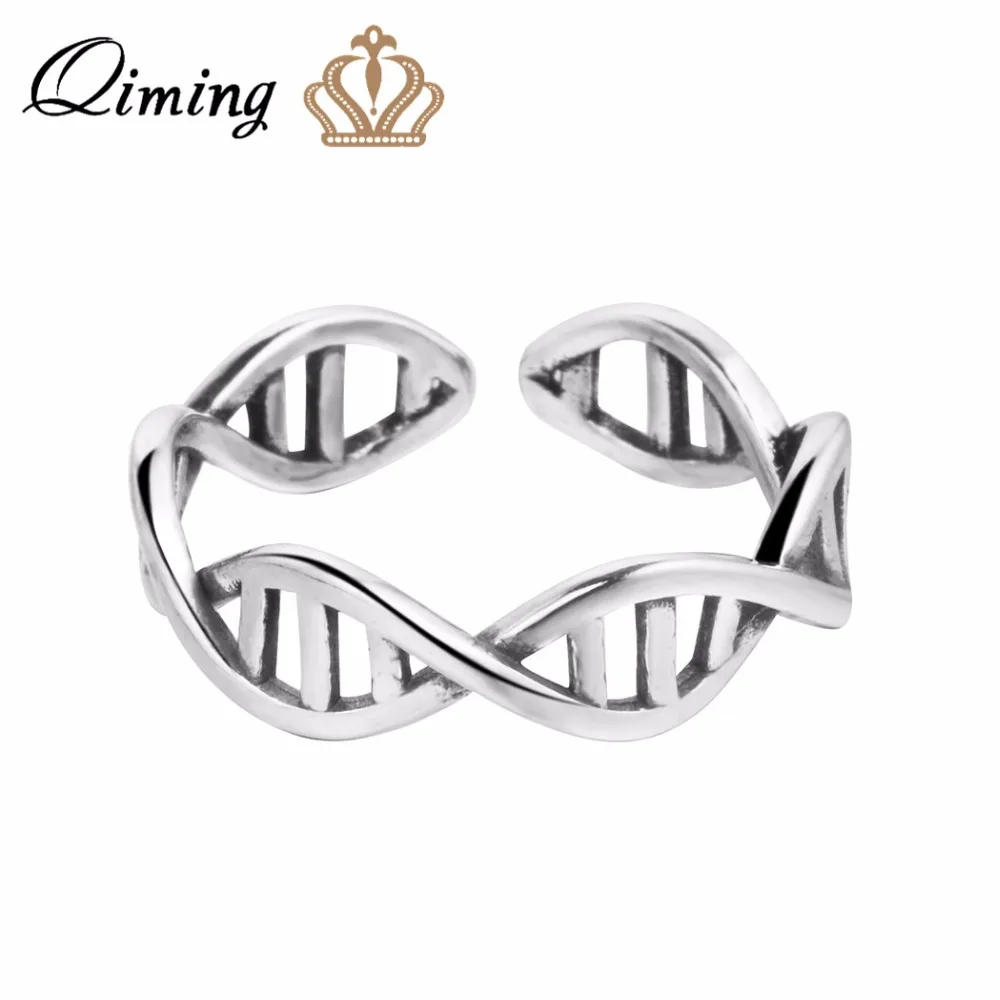 

QIMING Silver Jewelry Open Rotate DNA Rings Women Chemistry Element Charm Antique Silver Ring Jewelry Girls Gift