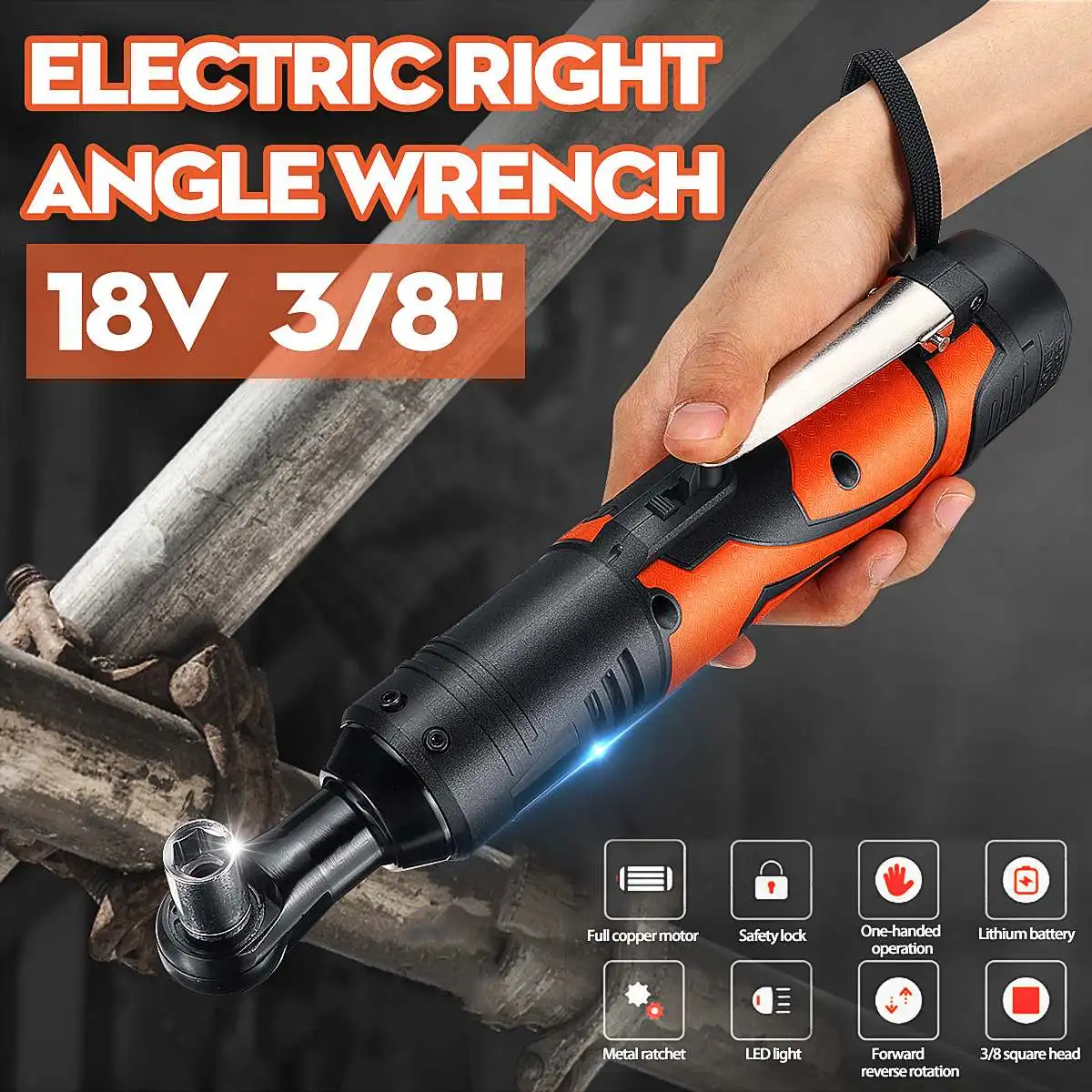 

18V Cordless 3/8'' Electric Right Angle Wrench 8000mAh 60N.m Rechargeable Ratchet 90 degree Power Tools Set