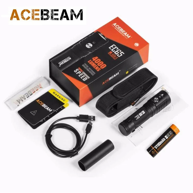 ACEBEAM EC65 тактический фонарик XHP35 HI NICHIA 4x90 + CRI светодиоды max 4000лм луч бросок 258 м Факел