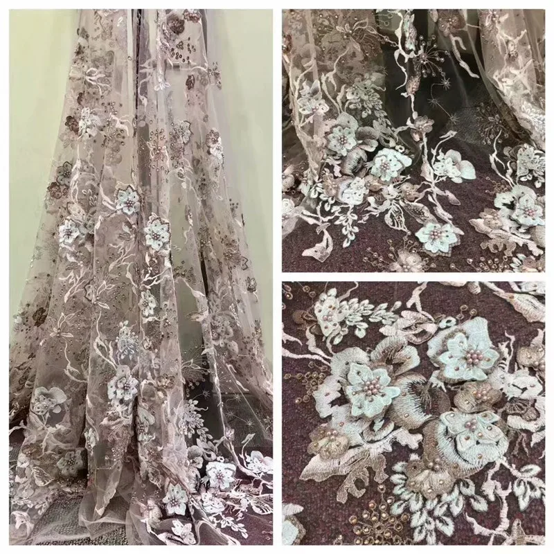 

2018 Latest High quality African lace fabrics for wedding Nigerian french lace fabric with beads and stones H814-1