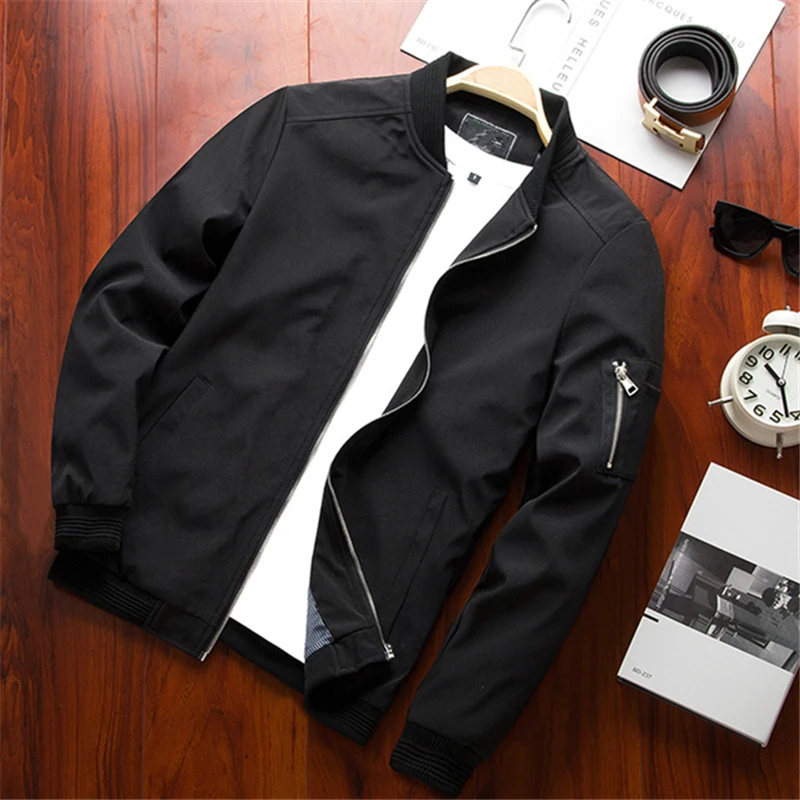 Мужская куртка-бомбер, тонкая бейсбольная куртка с длинным рукавом, ветровка на молнии, мужская куртка-ветровка, верхняя одежда, брендовая одежда 6580 - Цвет: Black