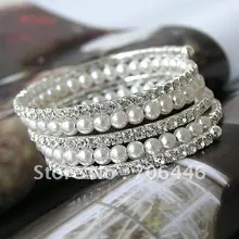 Мода крем жемчугом и стразами свадебные браслет Jewely