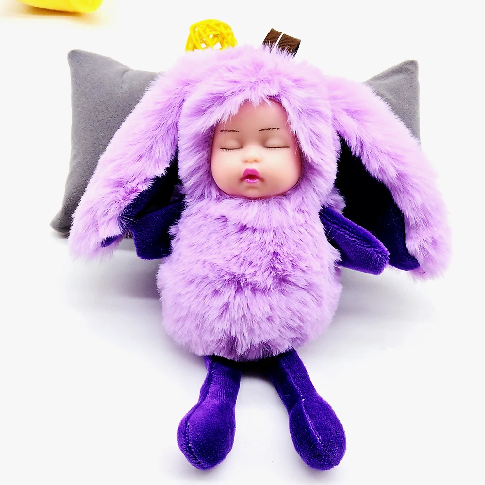 Большой размер, Спящая кукла, брелок с кроличьими ушками, помпон из искусственного меха, брелок для автомобиля, брелок для женщин, Большое Ухо, держатель для ключей, сумка, ювелирные изделия - Цвет: purple