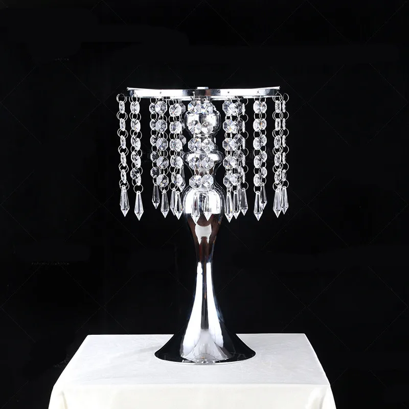 Silver 33cm Европейские хрустальные акриловые бусины занавес вращающийся Свадебный Опора колесо обозрения Русалка Подсвечник имитация цветок кронштейн ваза - Цвет: Silver 33cm