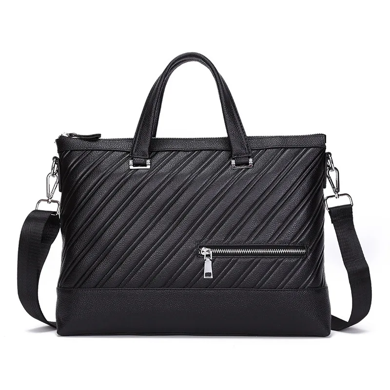 

Nesitu Black Real Skin Genuine Leather Cowhide 14'' Laptop Men Briefcase Messenger Bags Office Male Portfolio Shoulder Bag M1903