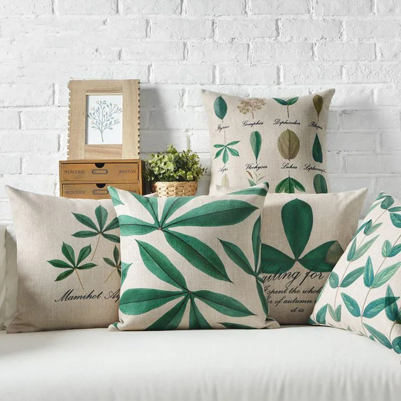 Decorative Cushion Covers Cotton Linen Country Style Natural Green