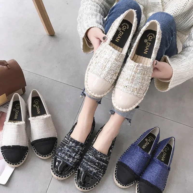 

2019 Autumn Espadrilles Loafers Women Shoes Flats Black Ladies Flat Slip On Female Comfortable Casual Canvas Shoes Woman New