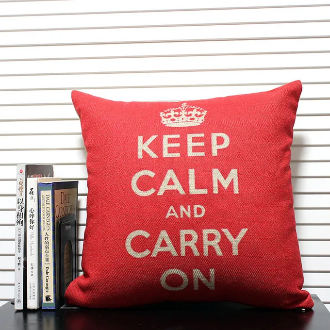 Keep Calm дизайн домашний декор подушка из льняного полотна Подушка диванные подушки декоративная подушка 45 см* 45 см - Цвет: B