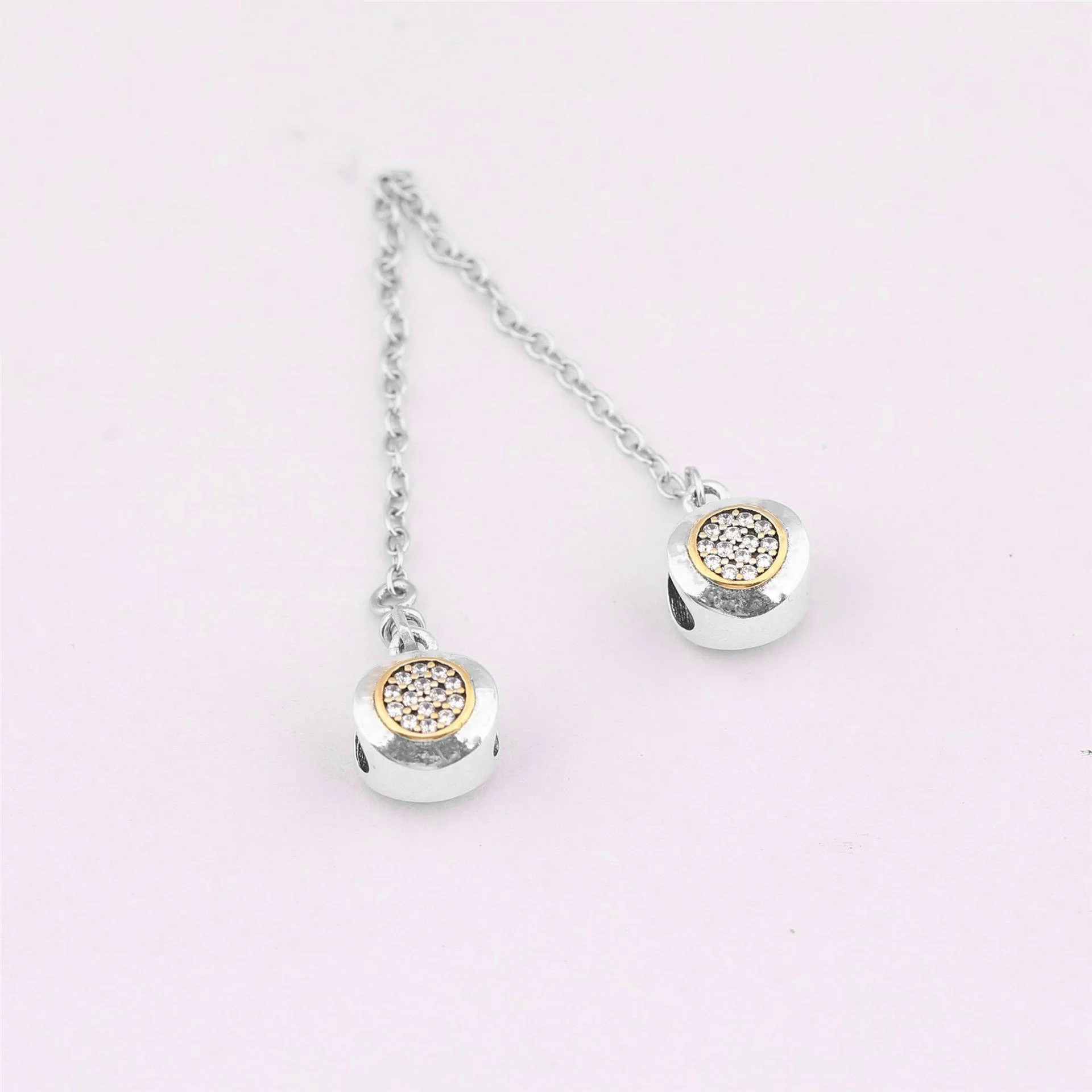 

925 Sterling Silver Charms Bead Diy Gold Round Crystal Safety Chain For Original Pandora 925 Sterling Silver Bracelets Bangles