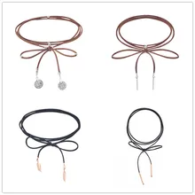 Модное летнее женское чокер на веревке и цепочке коричневое черное кожаное ожерелье-ошейник и Подвеска для женщин ювелирные изделия 150 см 1 единица x261