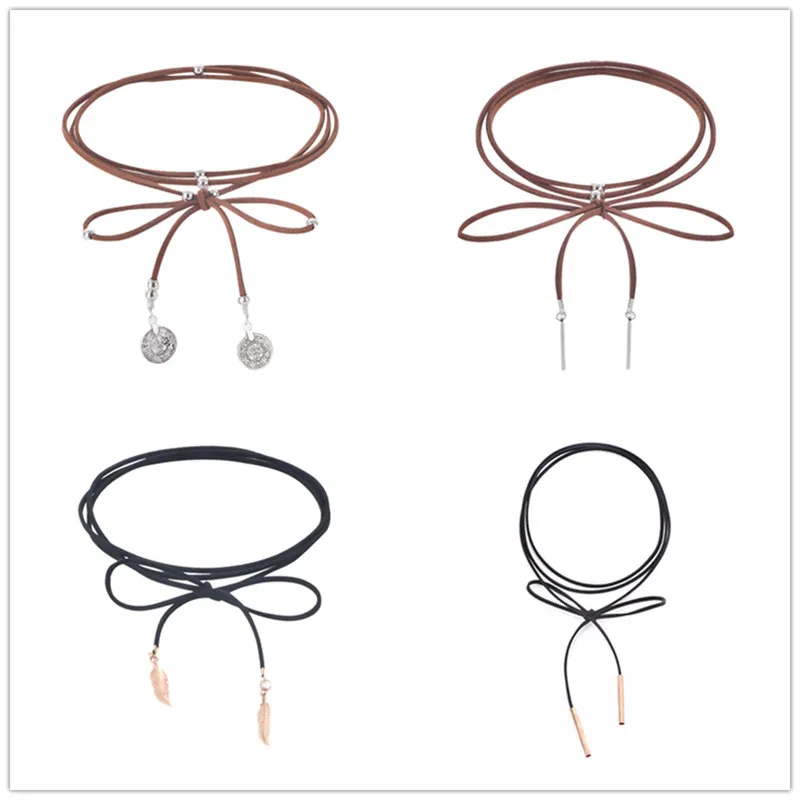 Moda Verão feminino colar Gargantilha Cadeia Corda Colar De Couro Marrom Preto Colar & Pendant Para Mulheres Jóias 150 cm 1 unidade x261