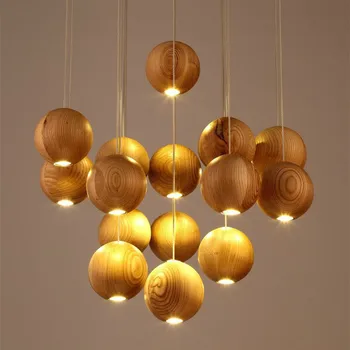

Nordic simple wooden lighting solid wood ball pendant lamp creative LED restaurant bedroom living room pendant lights mx5231138
