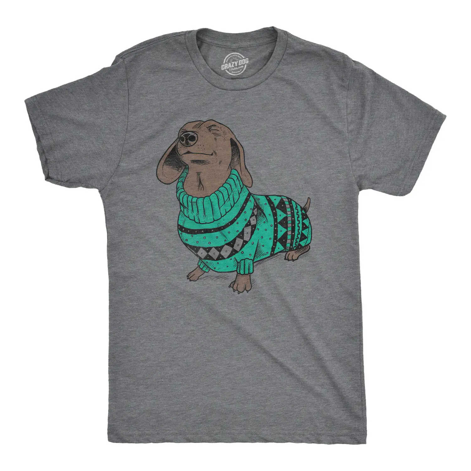 Mens Wiener Dog In Christmas Sweater Dachshund T shirtin TShirts from Men's Clothing on