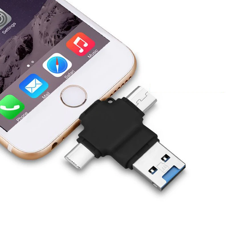 4 в 1 мульти OTG Тип C мобильный телефон USB флэш-накопитель 3,0 Для Apple Android Тип C USB 3,0 16 ГБ 32 ГБ 64 ГБ 128 ГБ флэш-памяти - Цвет: Black