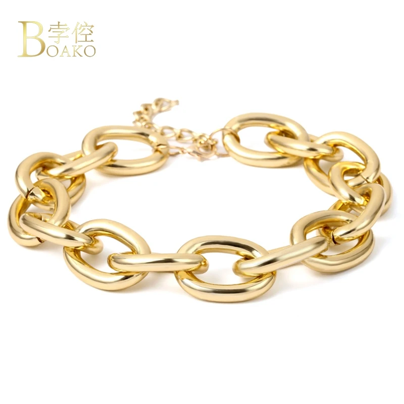 

BOAKO Retro Exaggerated Link Chain Punk Metal Item Necklace Female Simple Hand Chain Geometric Personality Necklace Shackles B3
