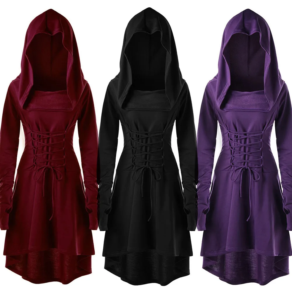 

Women's Dresses Women Costumes Lace Up Vintage Pullover High Low Bandage Long Dress Party Cloak Casual Women's Clothing