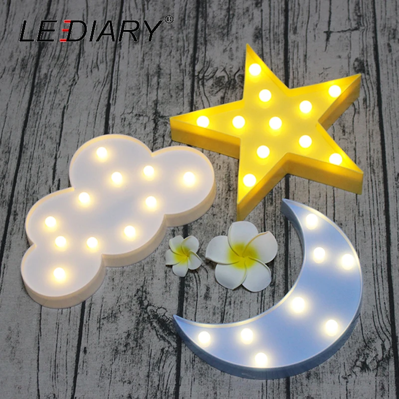 

LEDIARY Novelty Sky Title Bedside Lamp Moon Star Cloud LED Night Light Room Decoration For Baby's Children's Bedroom Battery AA