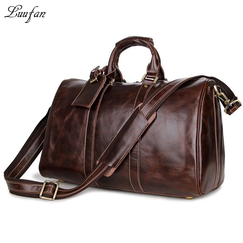 

High quality vintage genuine leather travel luggage bag leather travel bag large capacity luggage bags shiny weekend handbag