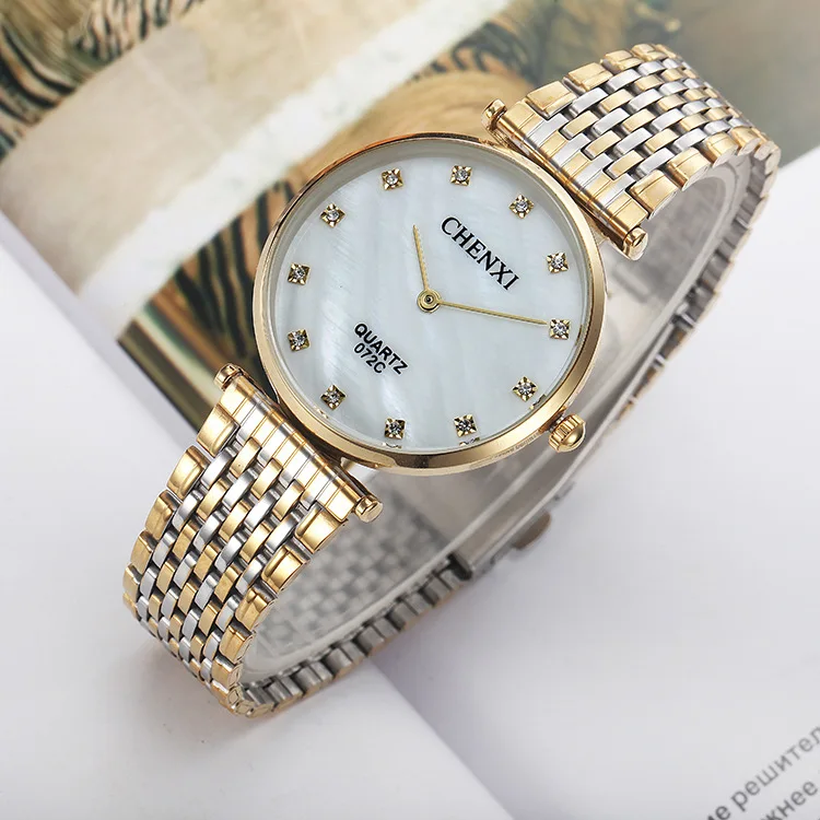 Chenxi брендовые модные повседневные парные часы в деловом стиле для мужчин и женщин, золотые водонепроницаемые кварцевые амулеты из нержавеющей стали