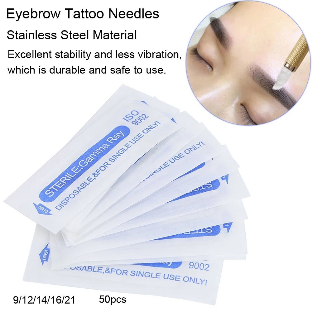 50 шт Microblading иглы для бровей Eye татуировка губ иглы 9/12/14/16/21-е пины для татуировки