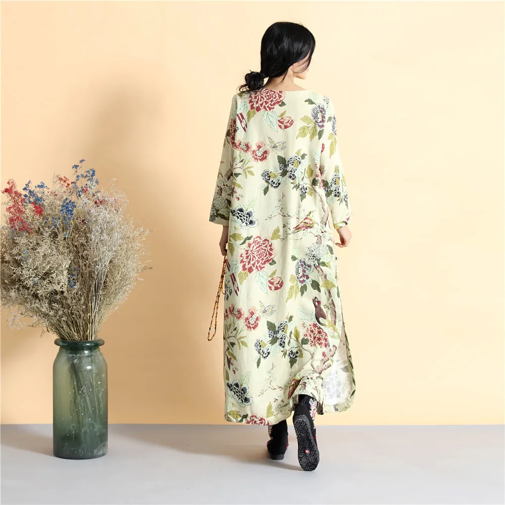 Summer Autumn Large Size linen women's casual robe dress national style