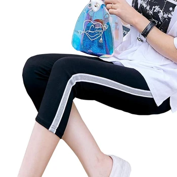 

YSDNCHI Workout Sporting Stripe Fitness Leggings Women Knit Printing Leggings Thick Elastic Female Gymming Black Pants