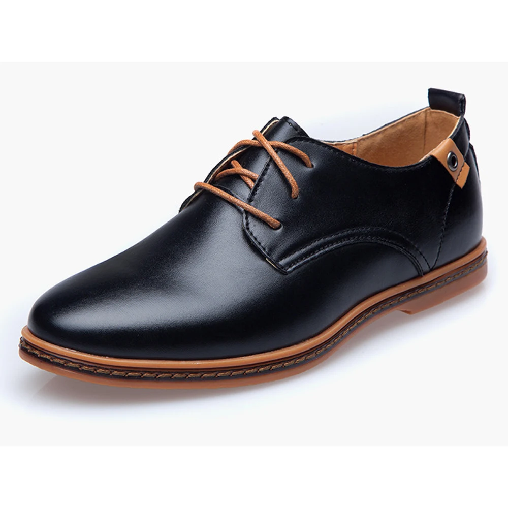 Tanie Buty męskie na co dzień czarne mieszkania szpiczasty nosek luksusowe męskie buty skórzane 2019 nowe modne wygodne biurowe formalne męskie buty sukienka