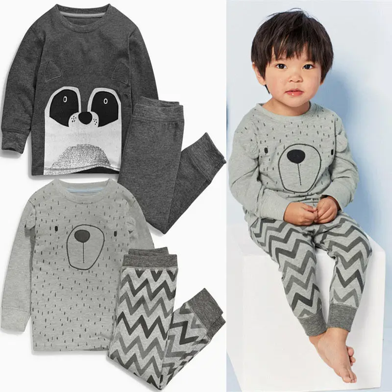 New Kids Baby Boy Long Sleeve Bear Tops + Pants 2pcs Sleepwear Pyjamas
