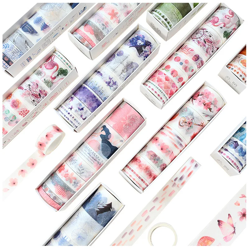 

8pcs/pack Heart of the sea/Stars & Moon/Flower Paper Washi Tape Adhesive Tape DIY Scrapbooking Sticker Label Masking Tape