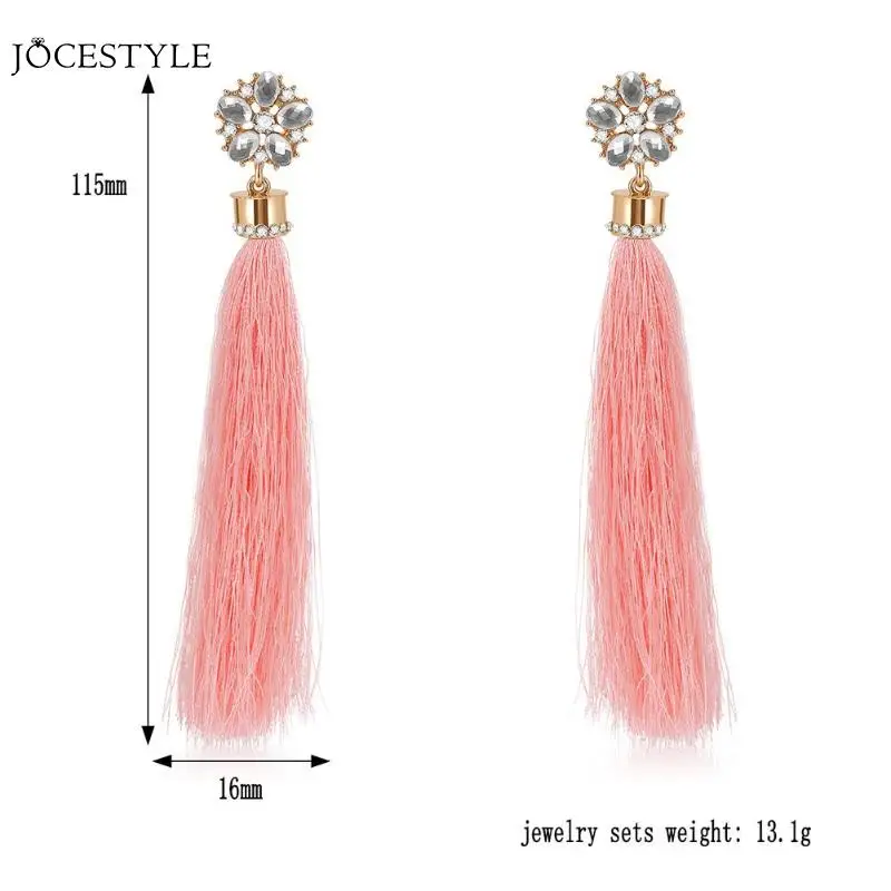 Bohemian Flower Rhinestone Long Earrings Pink Tassel Drop Earrings Women Jewelry Long Tassel Dangle Earrings Jewelry Gift