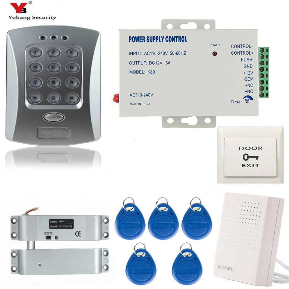 

Yobang Security RFID Access Control System Kit Set + Electric Magnetic Door Lock + RFID Card Keyfob + Power Supply+ Exit Button