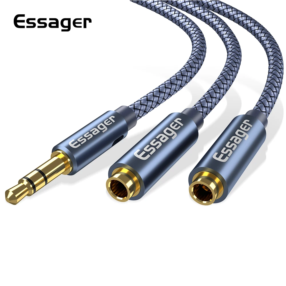 

Essager Aux Cable Jack 3.5mm Male to 2 Female Headphone Extension Cable 3.5 Jack Audio Cable for Headphone Adapter Speaker Wire