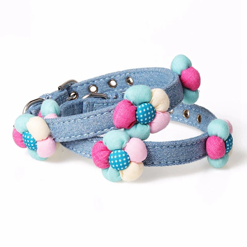 Pet Cloth Collars with Decorative Spring Flower Adjustable PU Collars