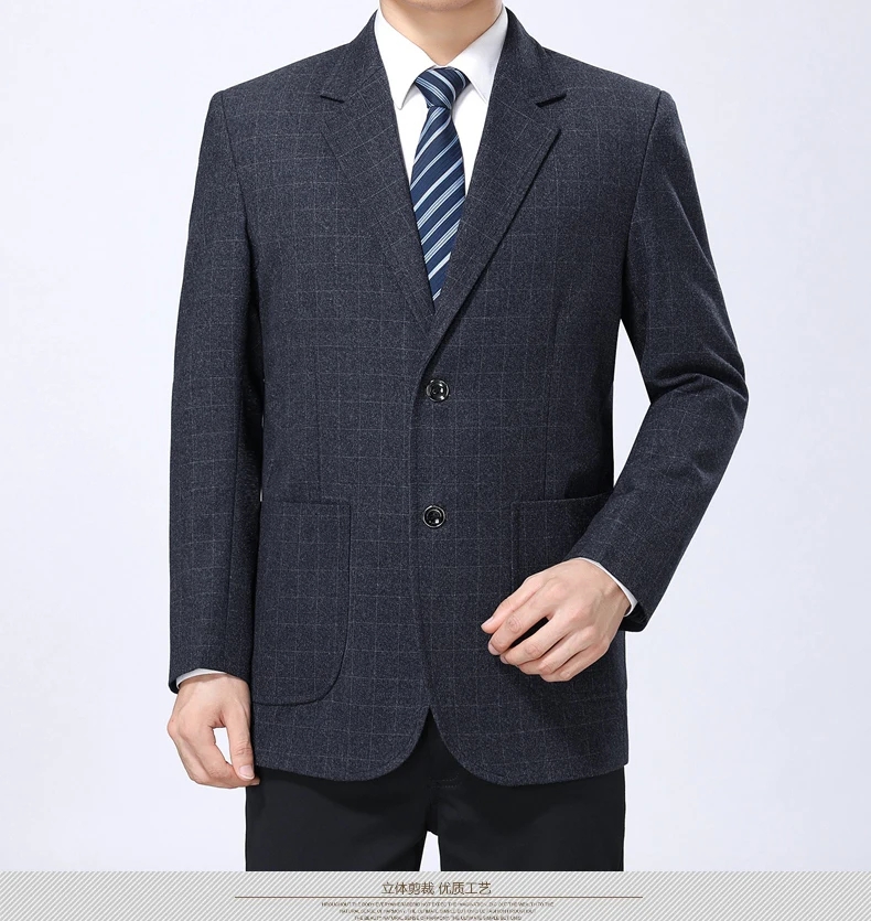 WAEOLSA Men Gris Plaid Blazers Spring Autumn Suit Coat Male Business Blazer  Masculino Check Texture Suit Outfits Blazer Hombre (8)