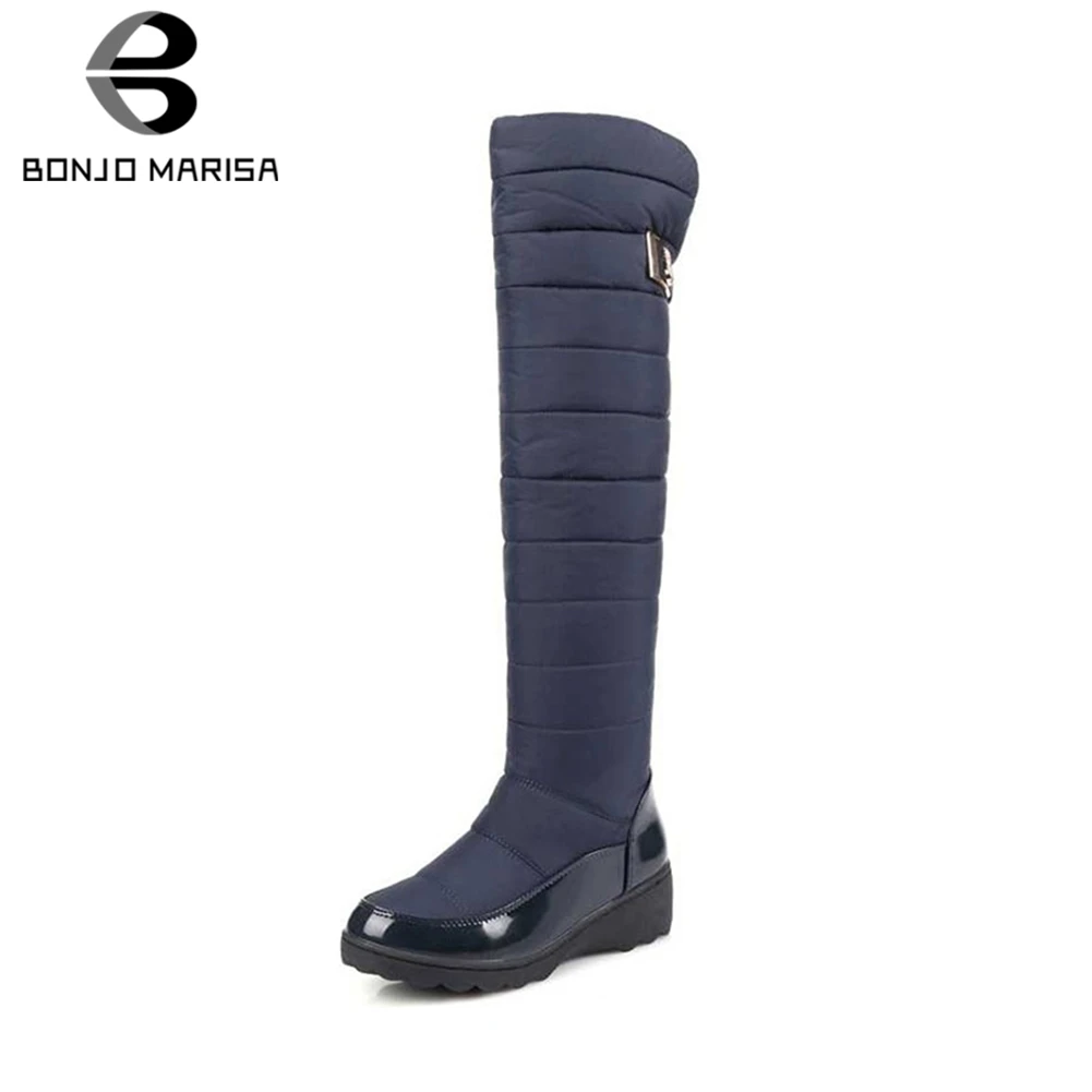 

BONJOMARISA Women Winter 35-44 Long Boots Warm Fur Shoes Woman Knee High Snow Boots Slip-On Waterproof Platform Shoes Woman