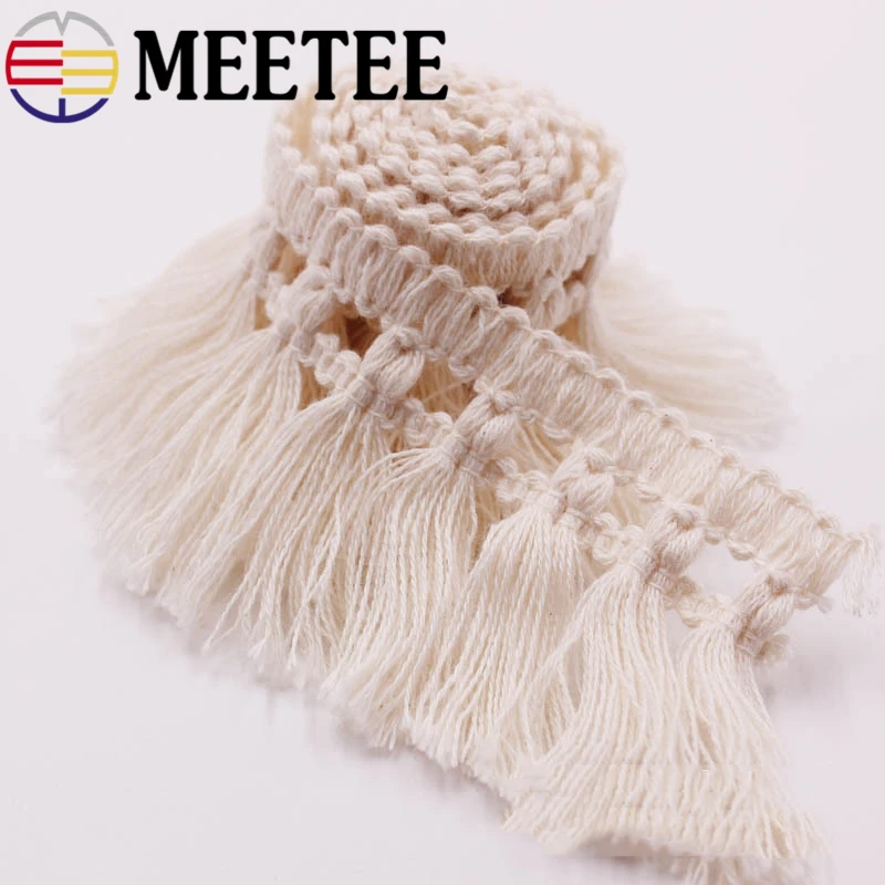 10Yards 5cm Wide Beige Cotton Fringe Lace Trim Fabric Tassel Ribbon DIY Sewing Curtain Lace Home Decor Garment Craft Material