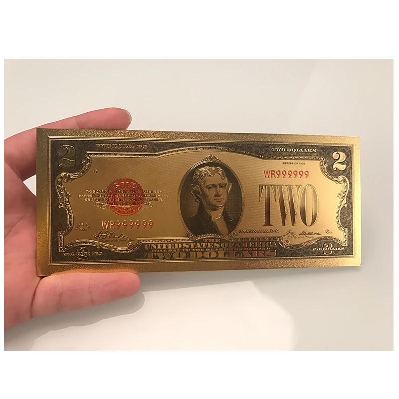 World paper банкноты США 2 доллара Золотая фольга банкноты Американский дизайн
