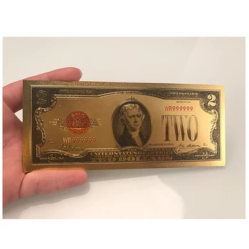 

World Paper Money Banknotes USA 2 Dollars Gold Foil Banknote Bill American Design