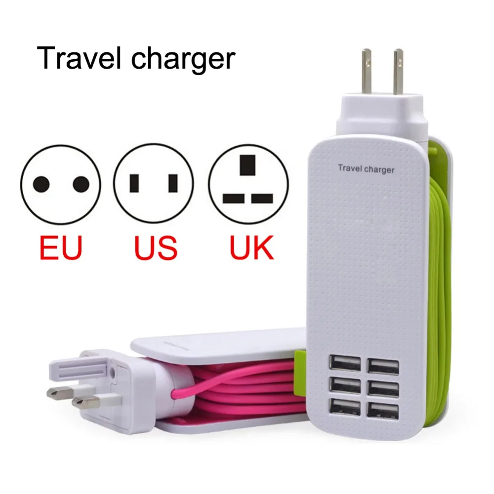 Цена Универсальный 6 way multi usb хаб мобильного телефона Зарядное устройство 5 В 6A EU US UK АС стены зарядная док станция Мощность полосы для смартфонов