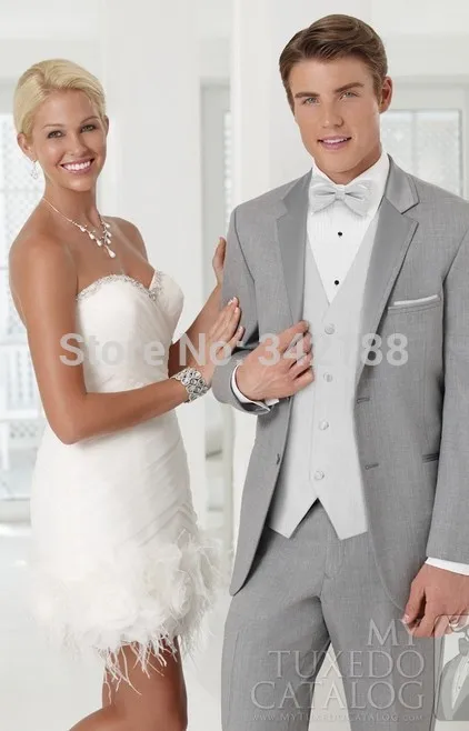 Best New Custom Made Groom Tuxedos Light Grey Notch Satin Lapel Best man Groomsman Men Wedding/Prom Suits/men's suits/best suitw custom made new groom tuxedos one button grey peak lapel best man groomsman men wedding prom suits bridegroom jacket pants vest