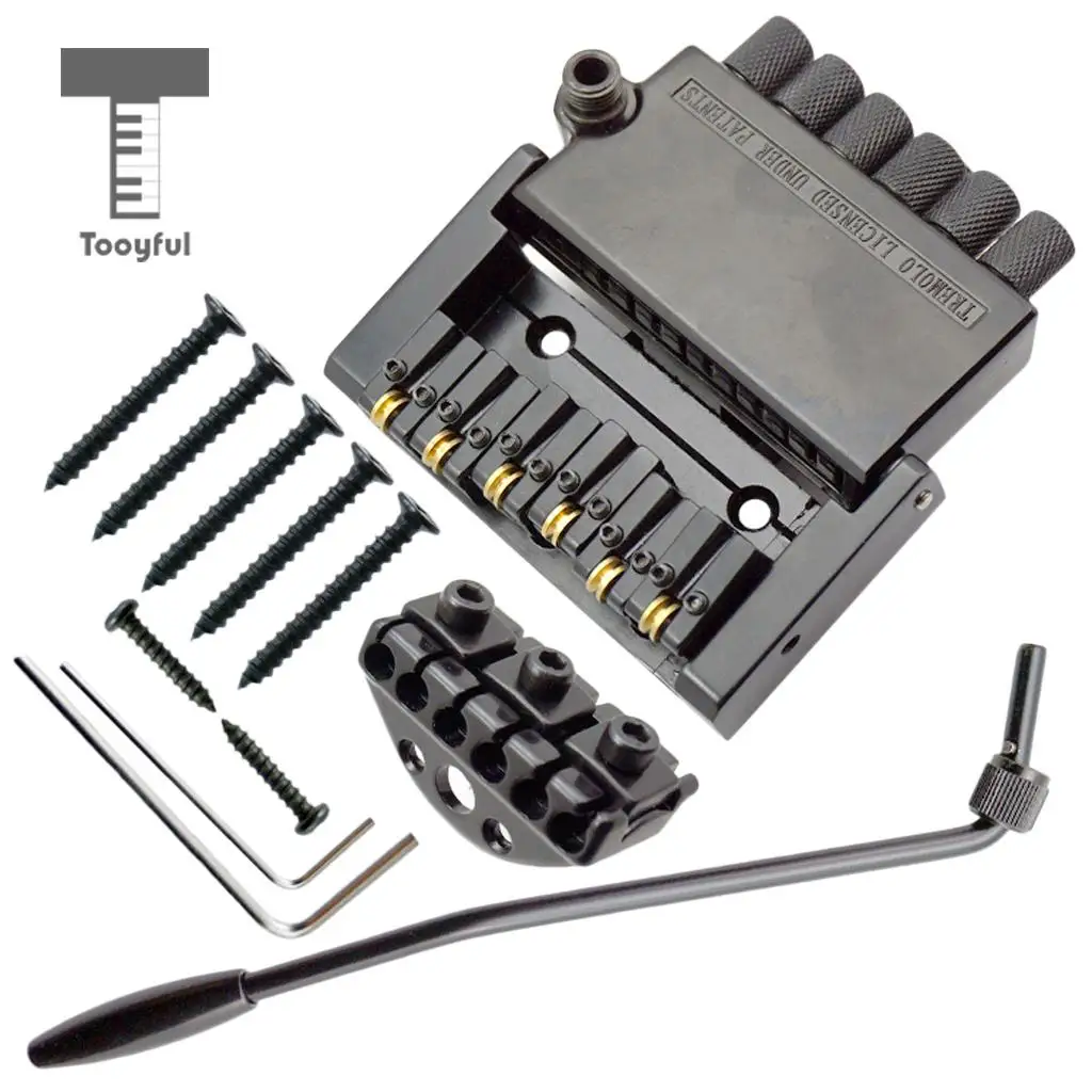 Tooyful Durable Iron Black 6 String Saddle Bridge Tailpiece with Nut Set for Headless Electric Guitar Replacement Parts