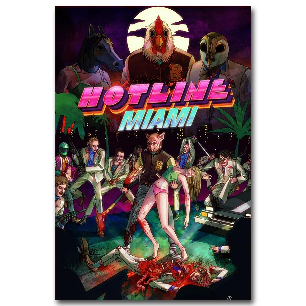 Печатный постер из шелковой ткани Hotline Miami Art 13x20 24x36 дюймов Популярная Игровая